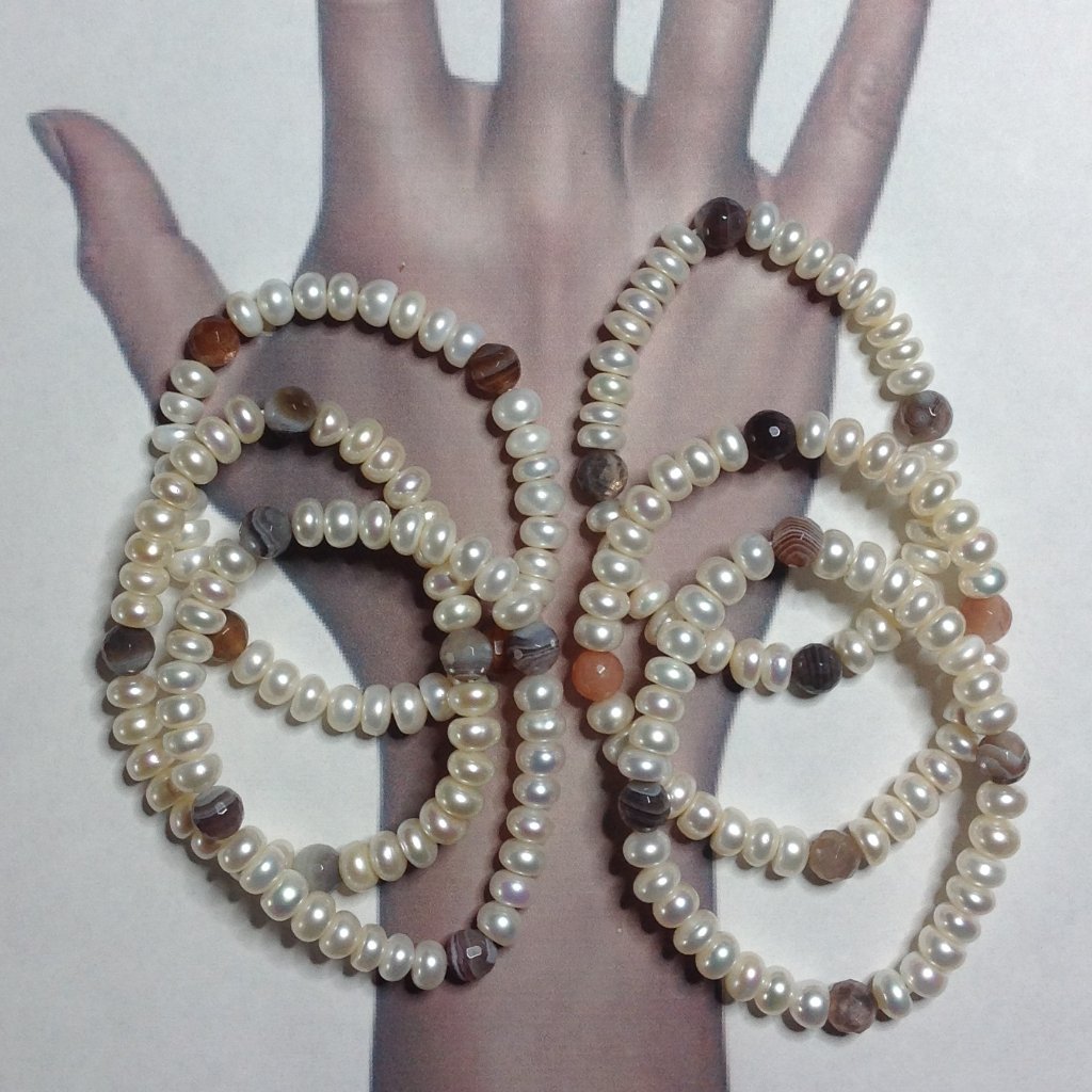 6pcs A Set Of Freshwater And Botswana Gemstones Stretch Bracelets 40$